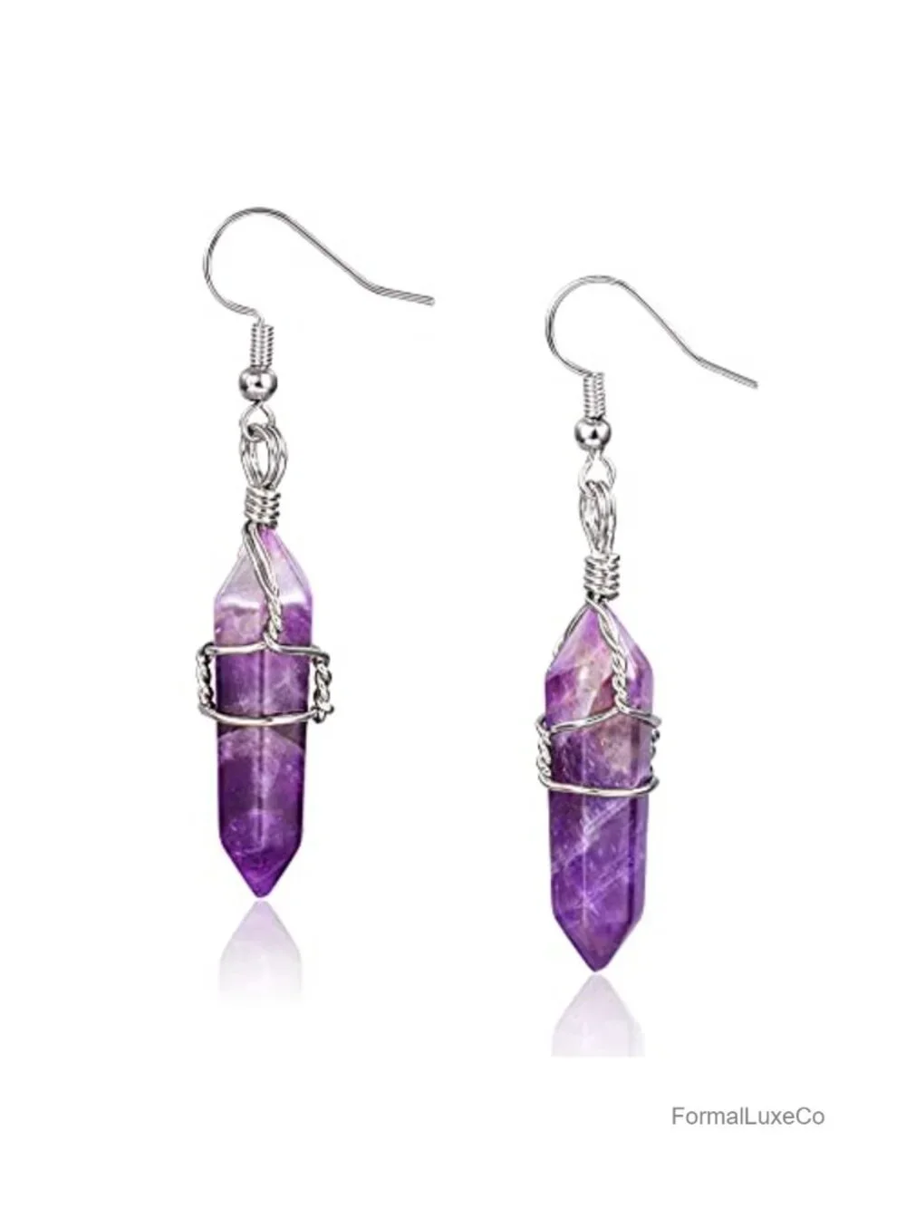 Natural Crystal Quartz Point Dangle Earrings for Women Hypoallergenic Wire